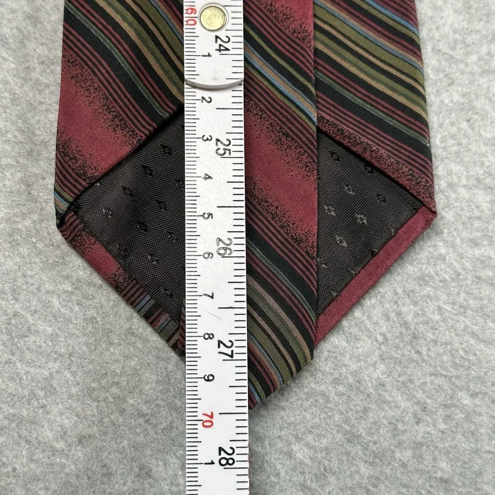 Vintage Halston Silk Tie Burgundy Striped USA Designer‎ Retro 90s 55x3.75in